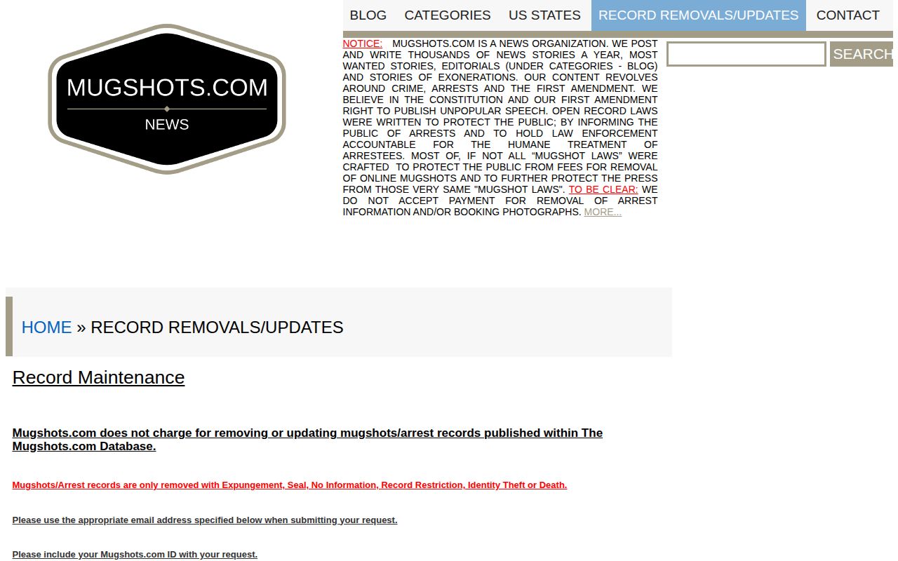 Washington mugshot publisher policy showing free qualifying record update requests